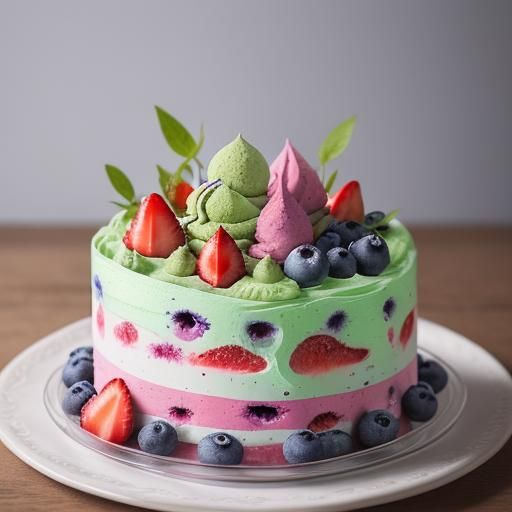 Matcha Berry Ice Cream Cake in Professional Photo