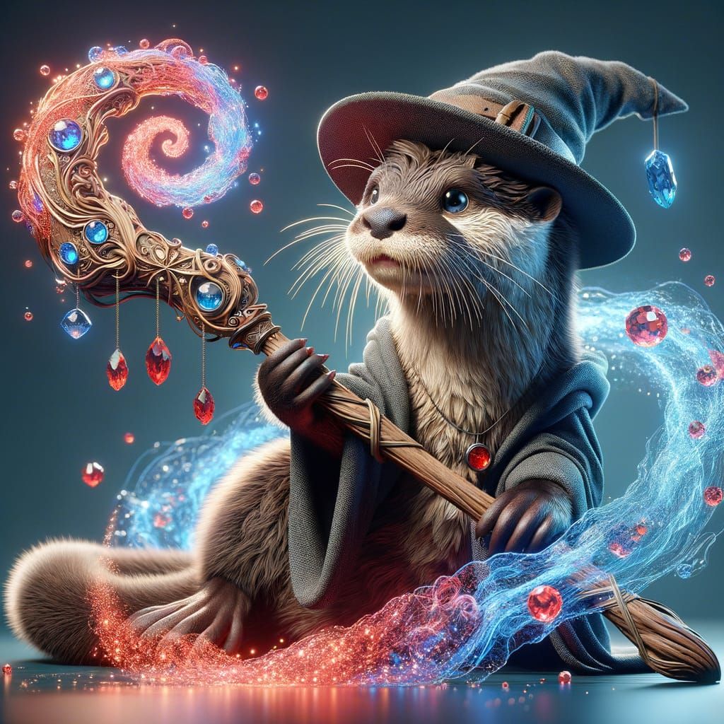 Otter as Fantasy Wizard in Early 20th Century Animation Styl...