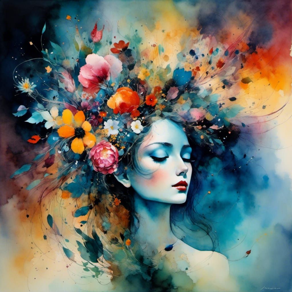 Floral Portrait in Baroque Art Deco Style