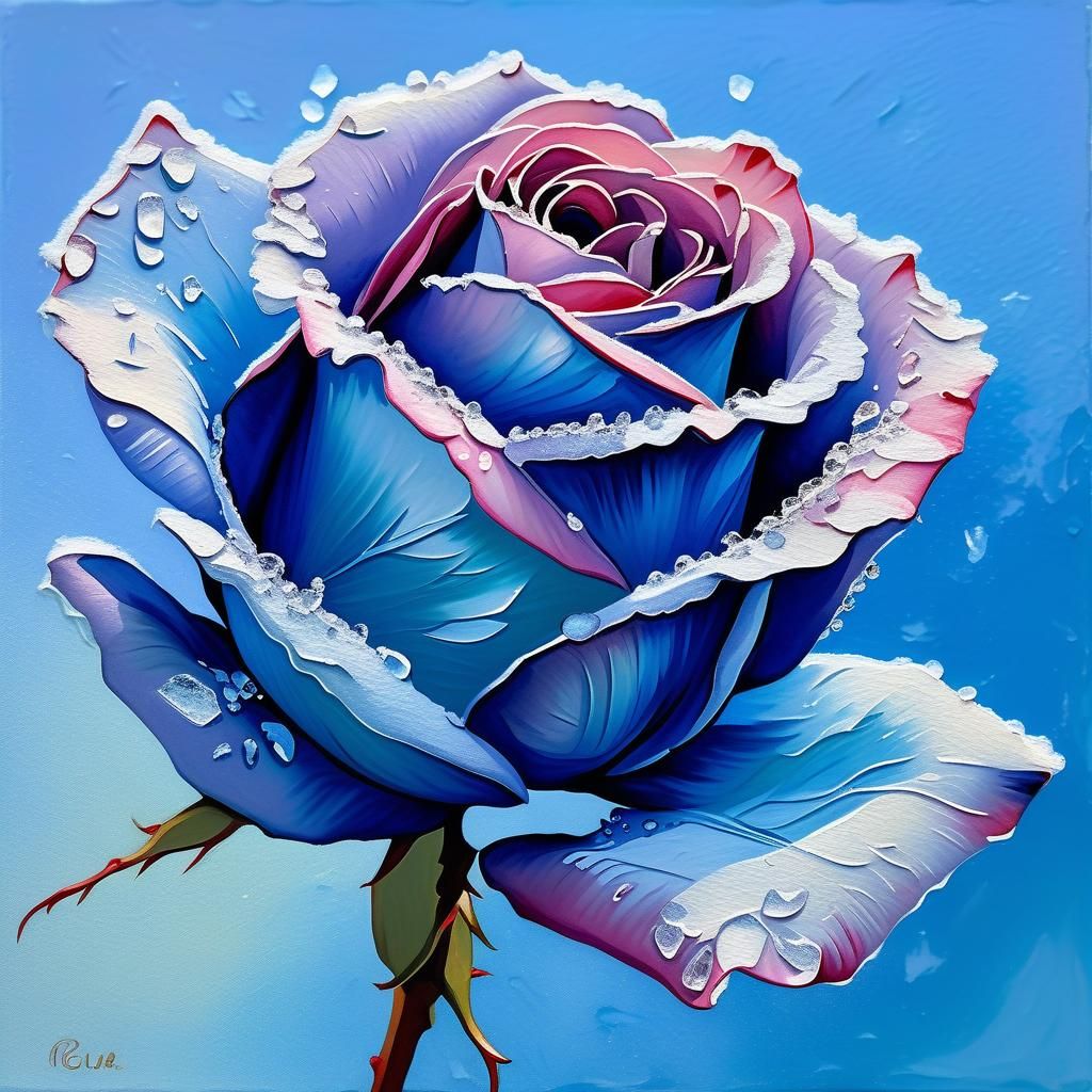 Frozen Rose: Gouache Impressionist Masterpiece