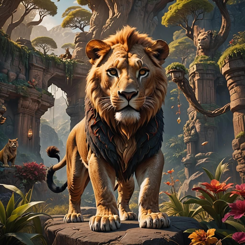 Detailed Matte Painting of Simba in Deep Color