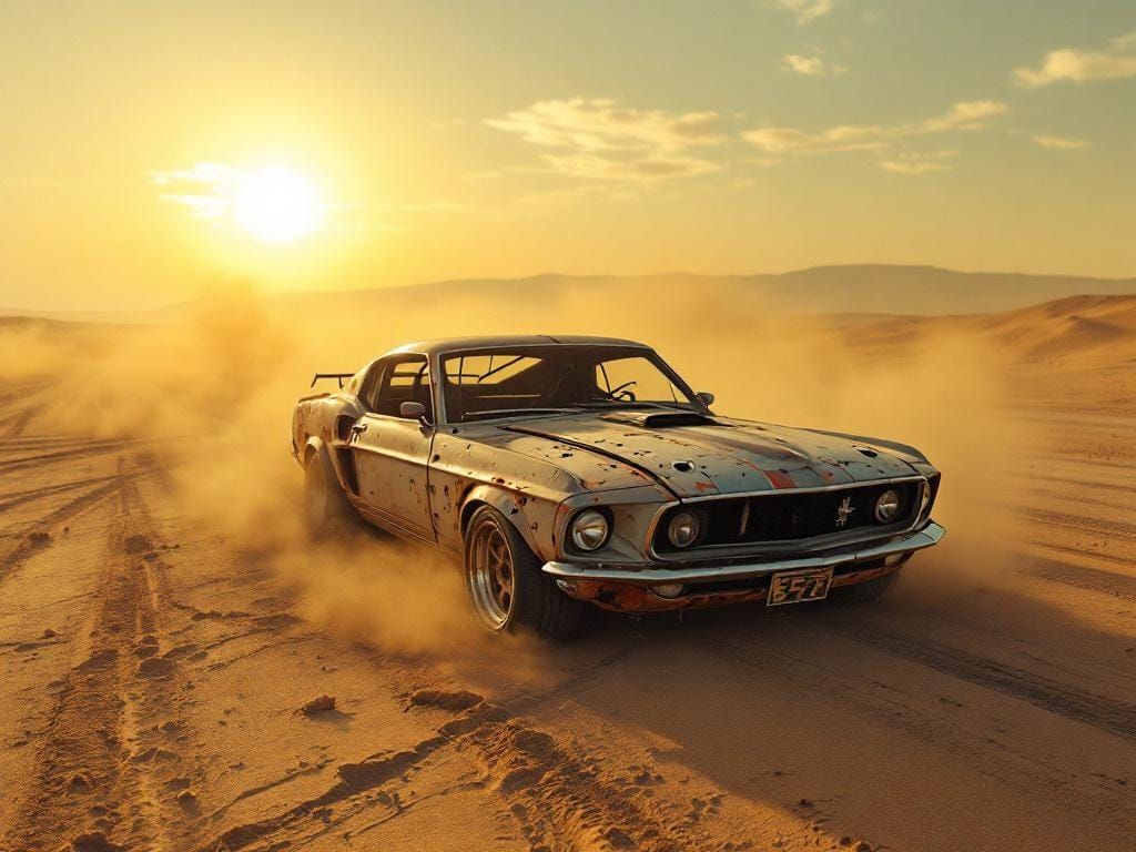 Abandoned 1969 Shelby Mustang in Hyperrealistic Desert
