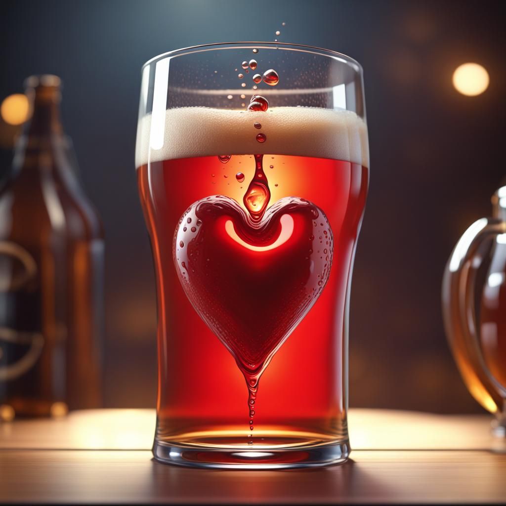 Animated Red Heart Emerges from Beer Glass