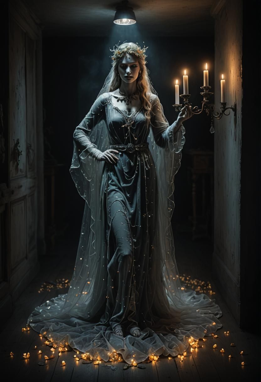 Ethereal Female Ghost Drifting Through Room