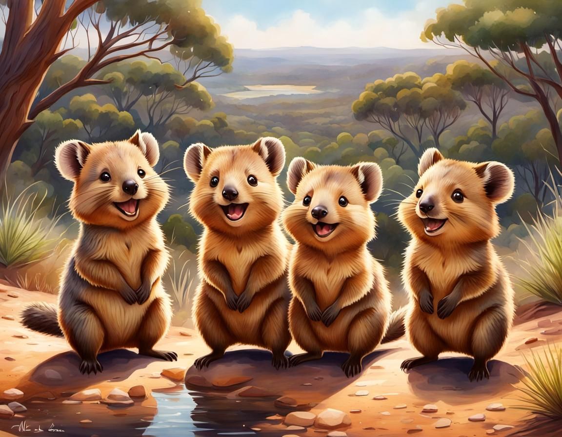 Four Smiling Quokkas
