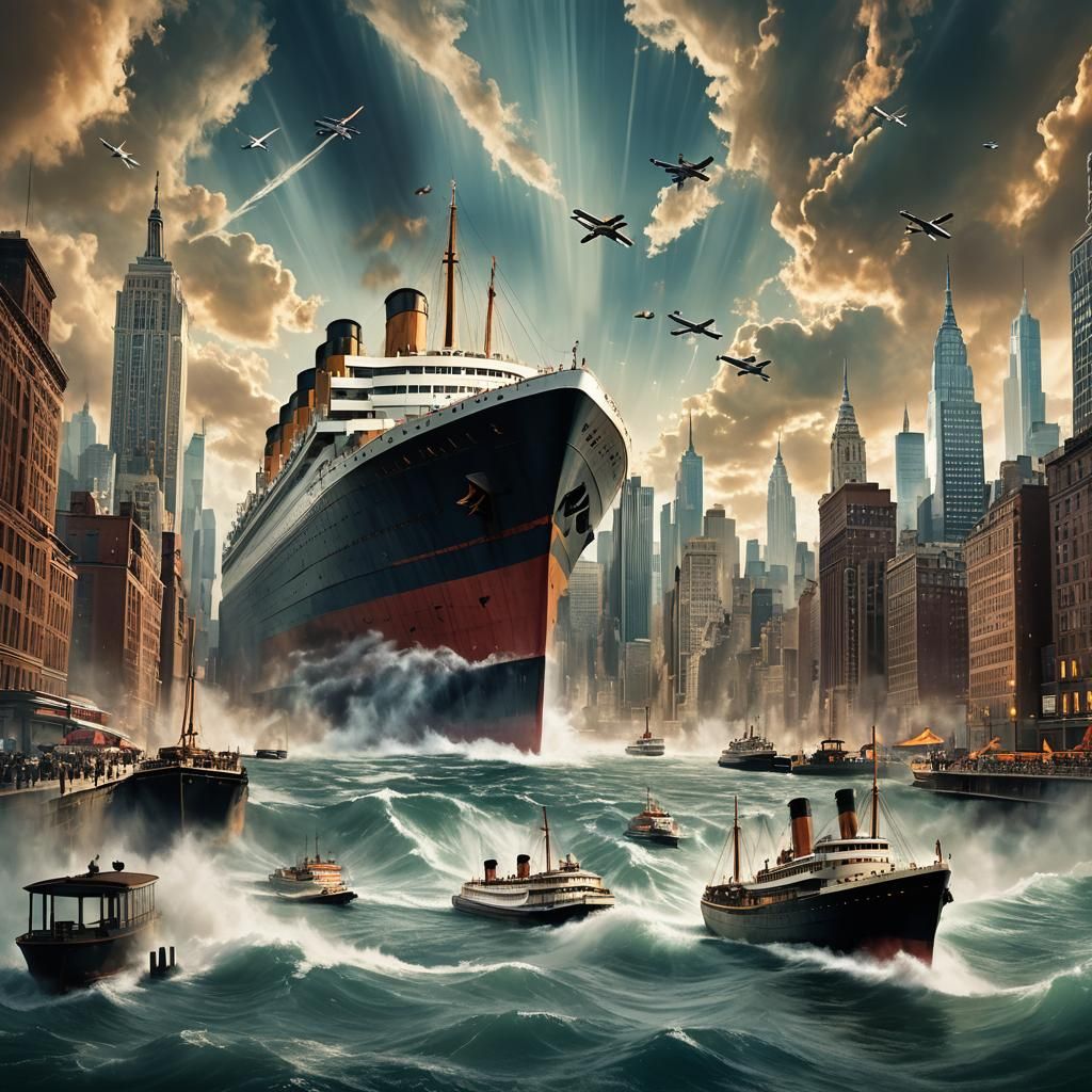 Titanic Arrives in New York: Surreal Double Exposure
