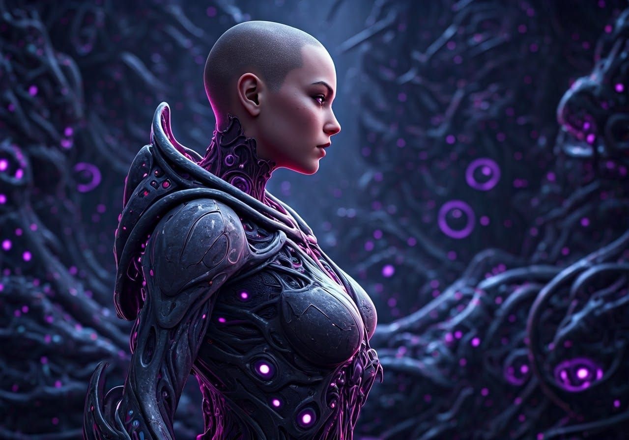 Bioluminescent Alien Woman in Hive City