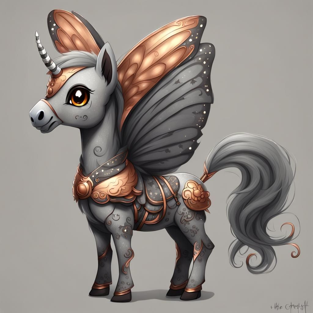Eerie Cute Moth-Pony Hybrid in Gray and Copper