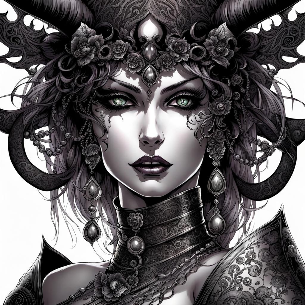 Demonic Italian Mistress in Royo Line Art