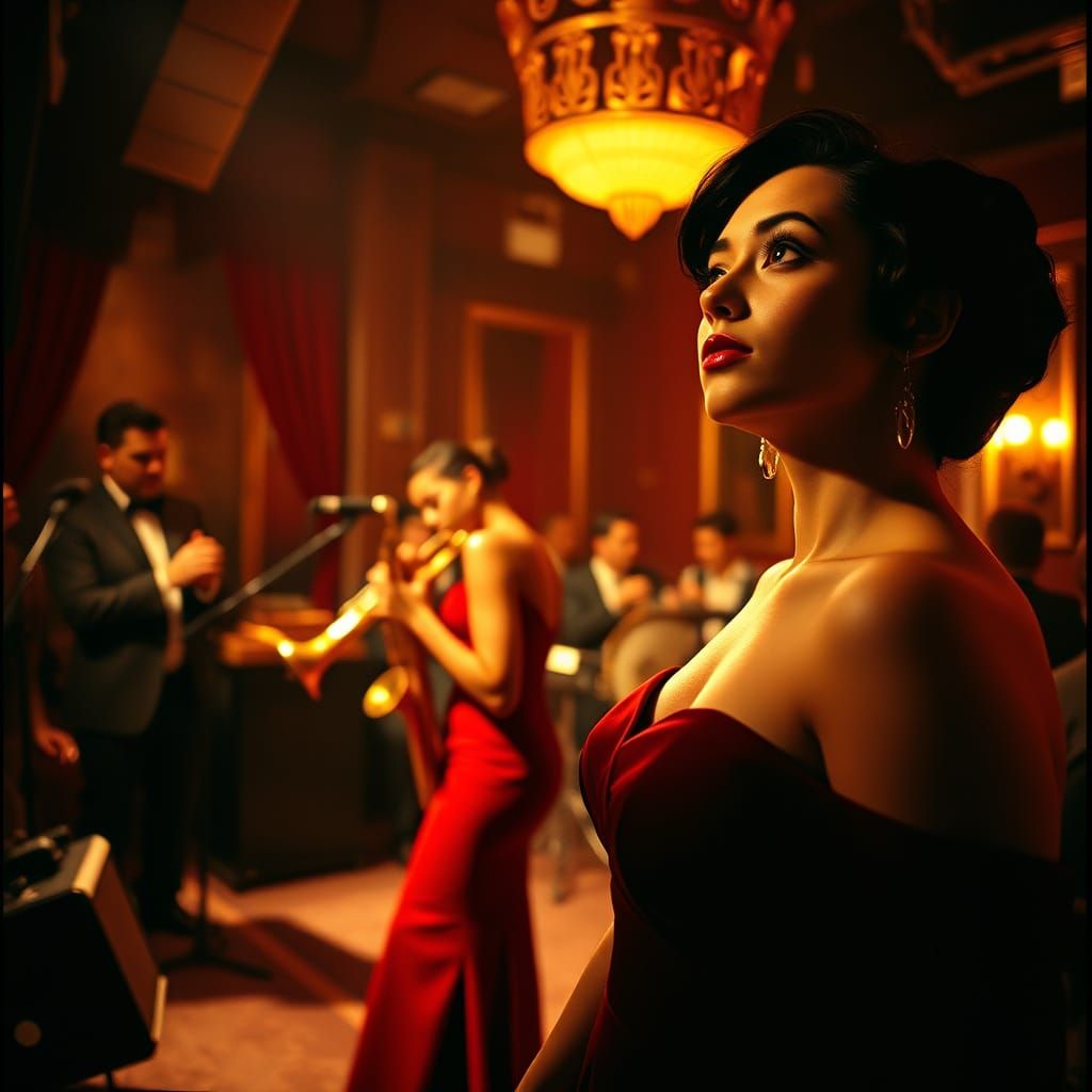 Sultry 1950s Jazz Club Scene in Warm, Golden Tones