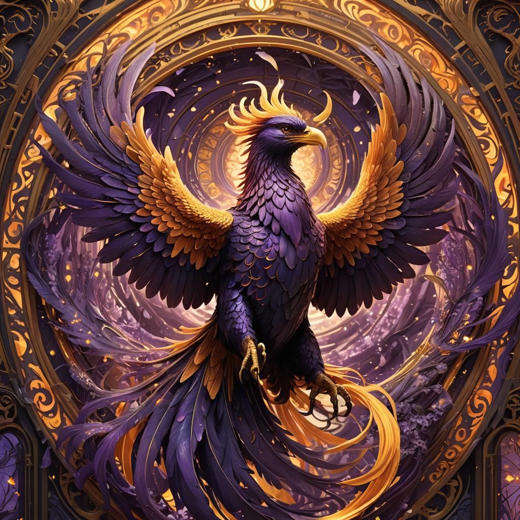Phoenix Flies Through Swirling Portal: Dark Fantasy Art