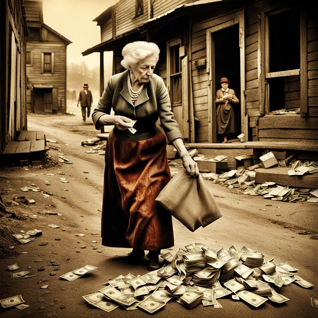 Vintage Photo of Wealthy Woman Dropping Money