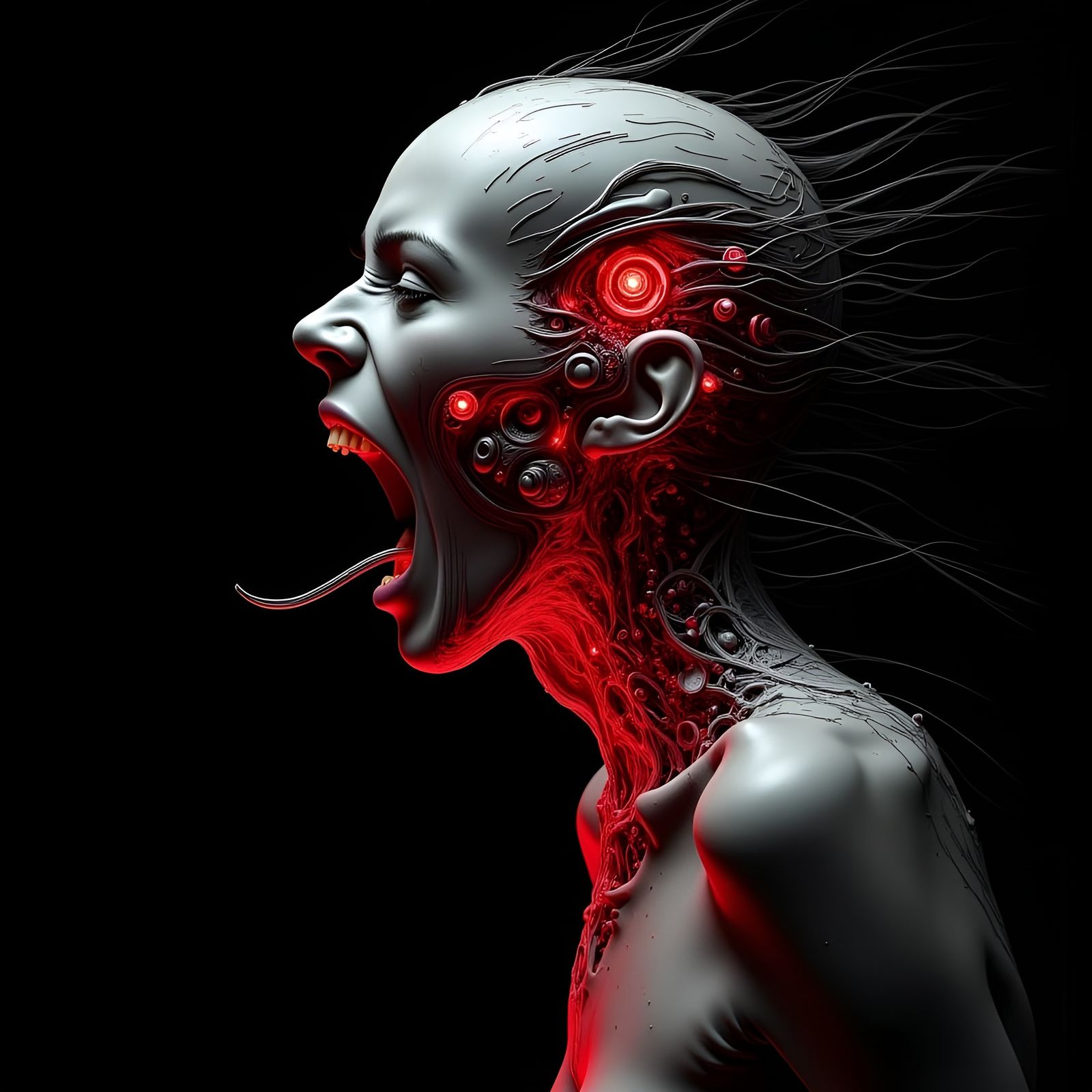 Cybernetic Flayed Woman Radiates Radiation in a Futuristic N...