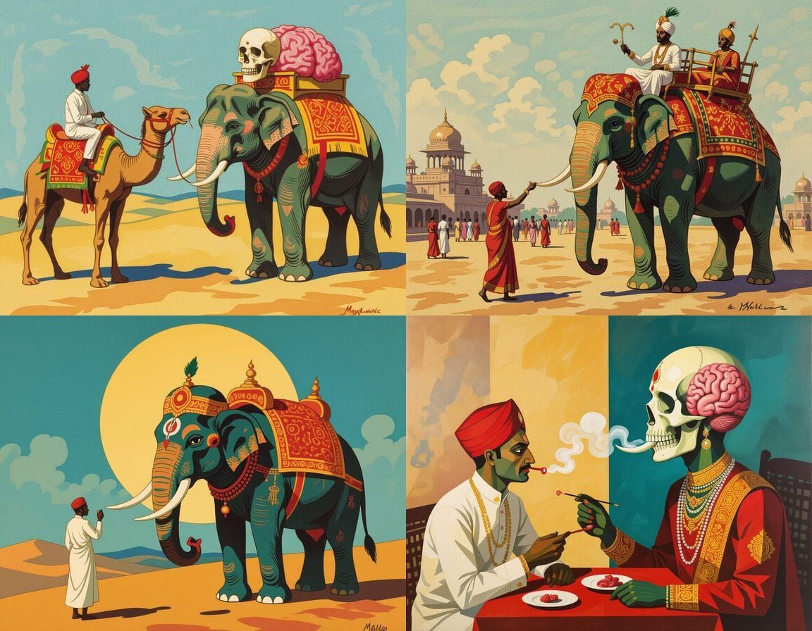 Surreal Hybrid in 1920s India: Art Deco Gouache