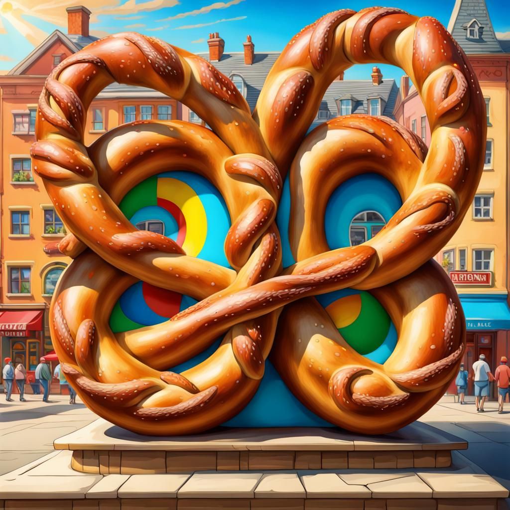Anthropomorphic Pretzel in Sunny Town Square
