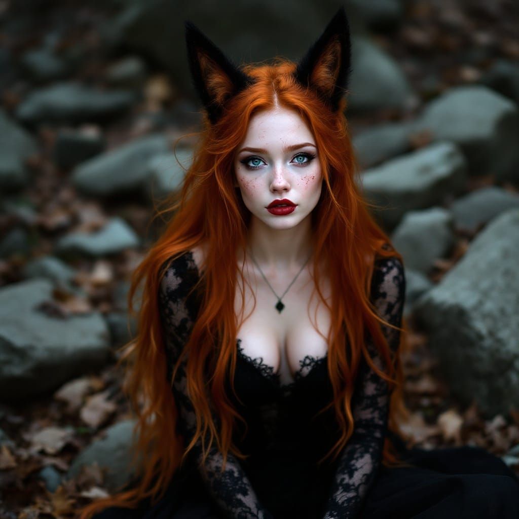 Dark Fantasy Portrait of a Young Woman in Copper-Red Hair