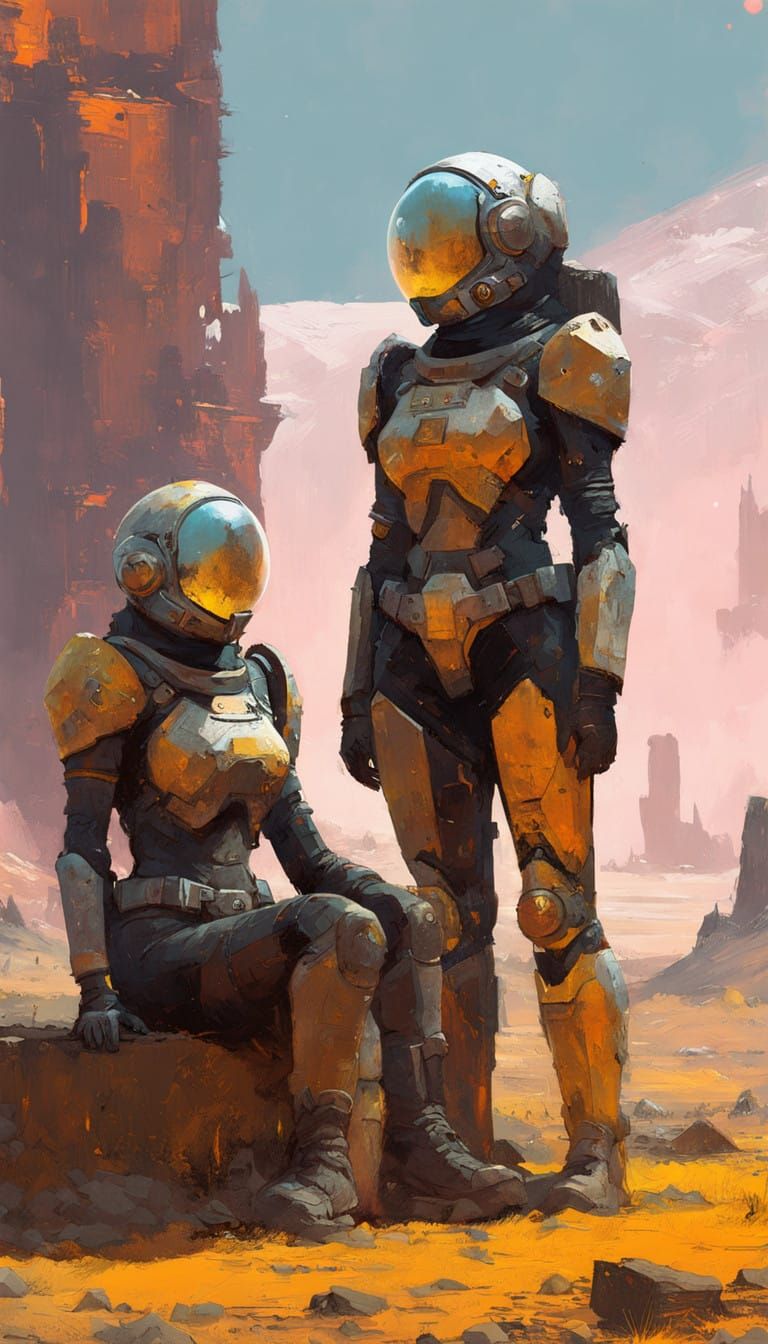 Ethereal Guardians Amidst Ancient Ruins