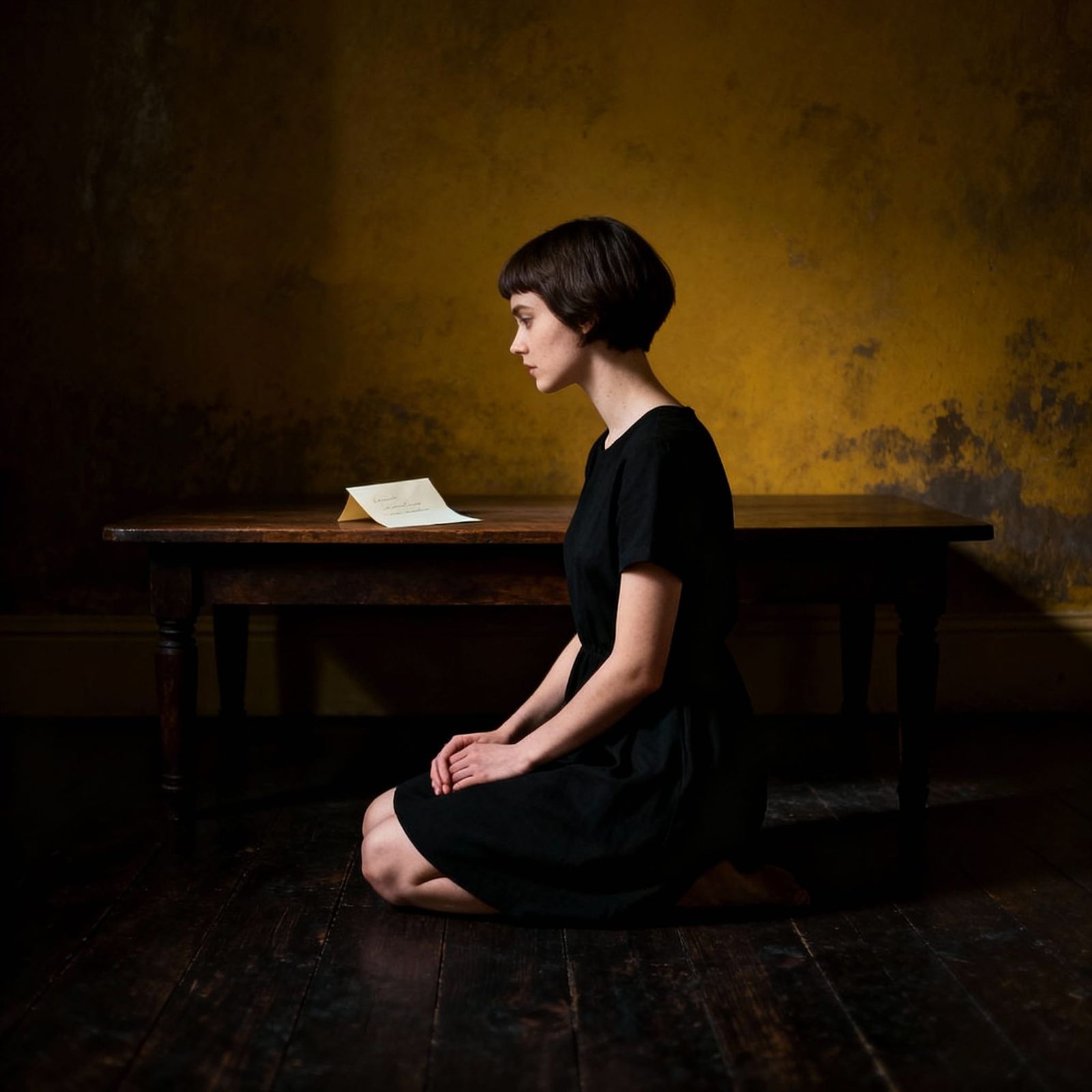 Mysterious Woman Reads Letter in Dramatic Light