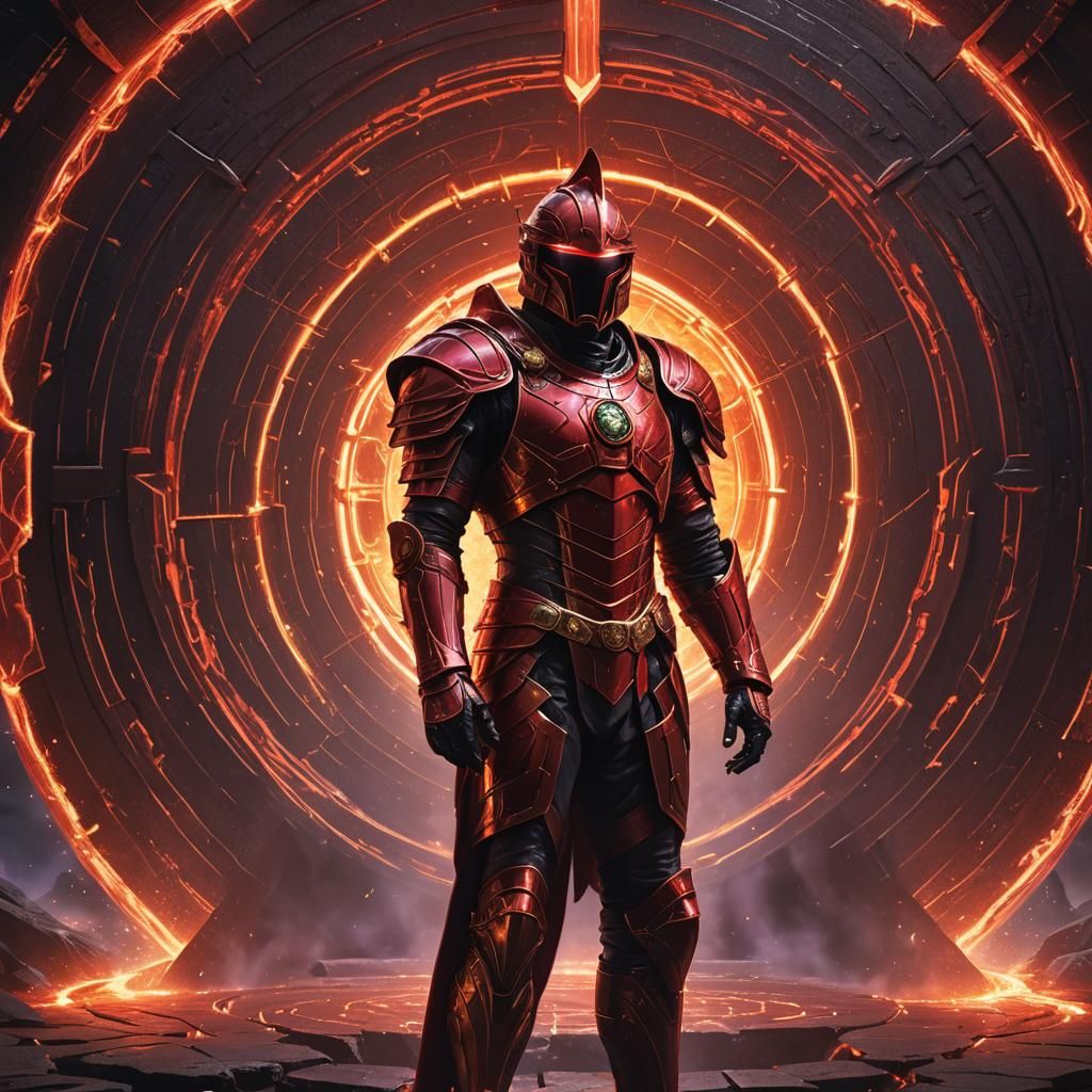 Armored Man at Stargate in Dark Fantasy Style