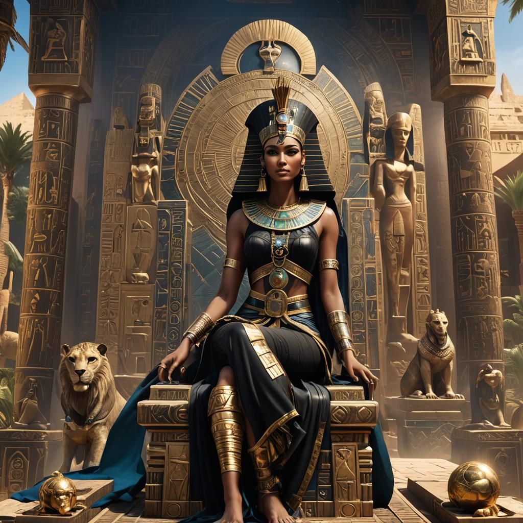 Cleopatra on Throne in Ancient Egypt, Matte Painting