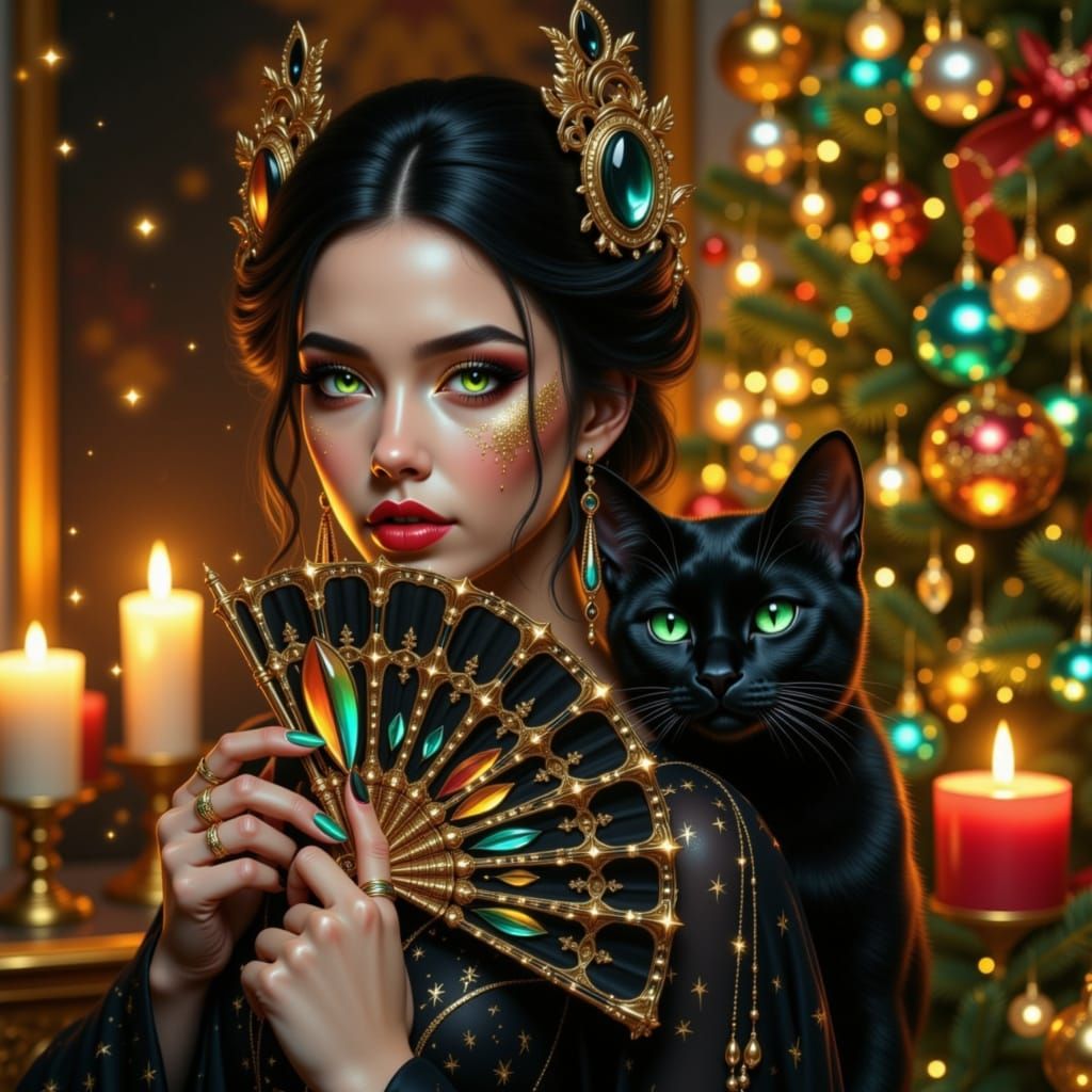 Ethereal Woman in Opulent Christmas Fantasy Scene