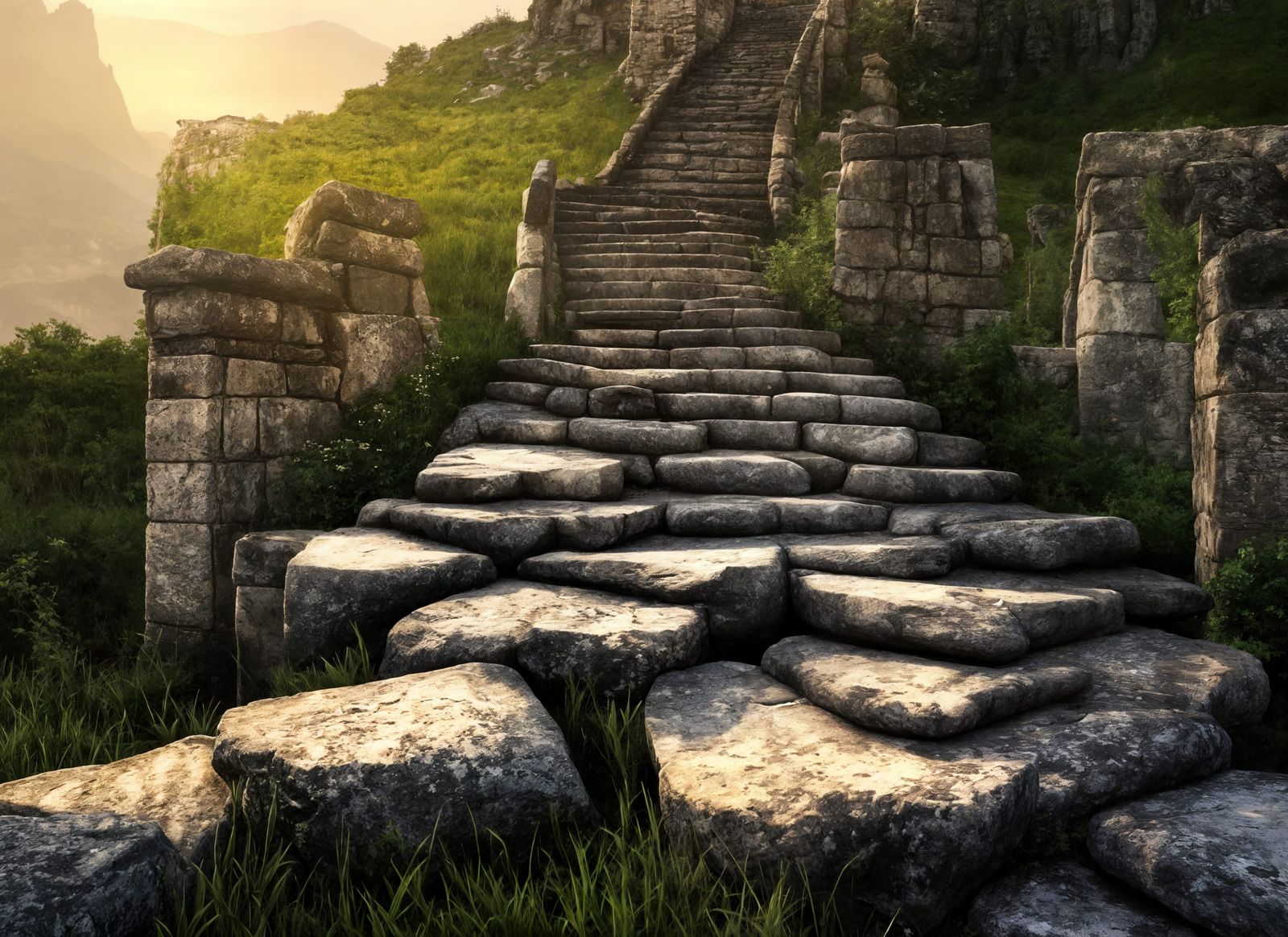 Ominous Stone Stairs to Mountain Castle