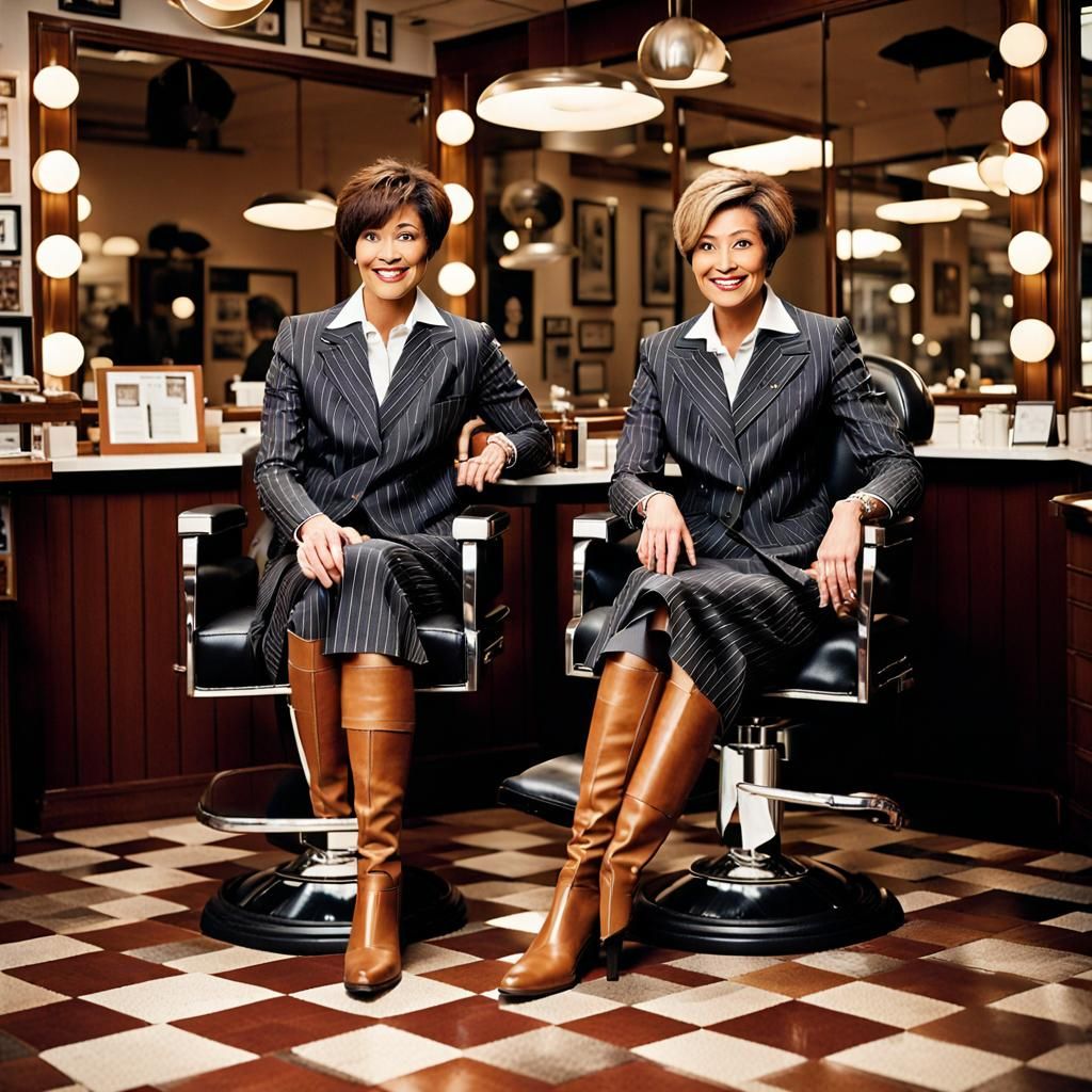 Businesswomen in Pinstripes After Haircut