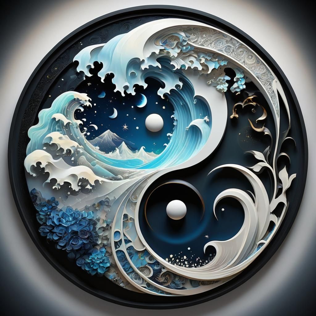 Yin Yang Symbol in Abstract Mixed Media