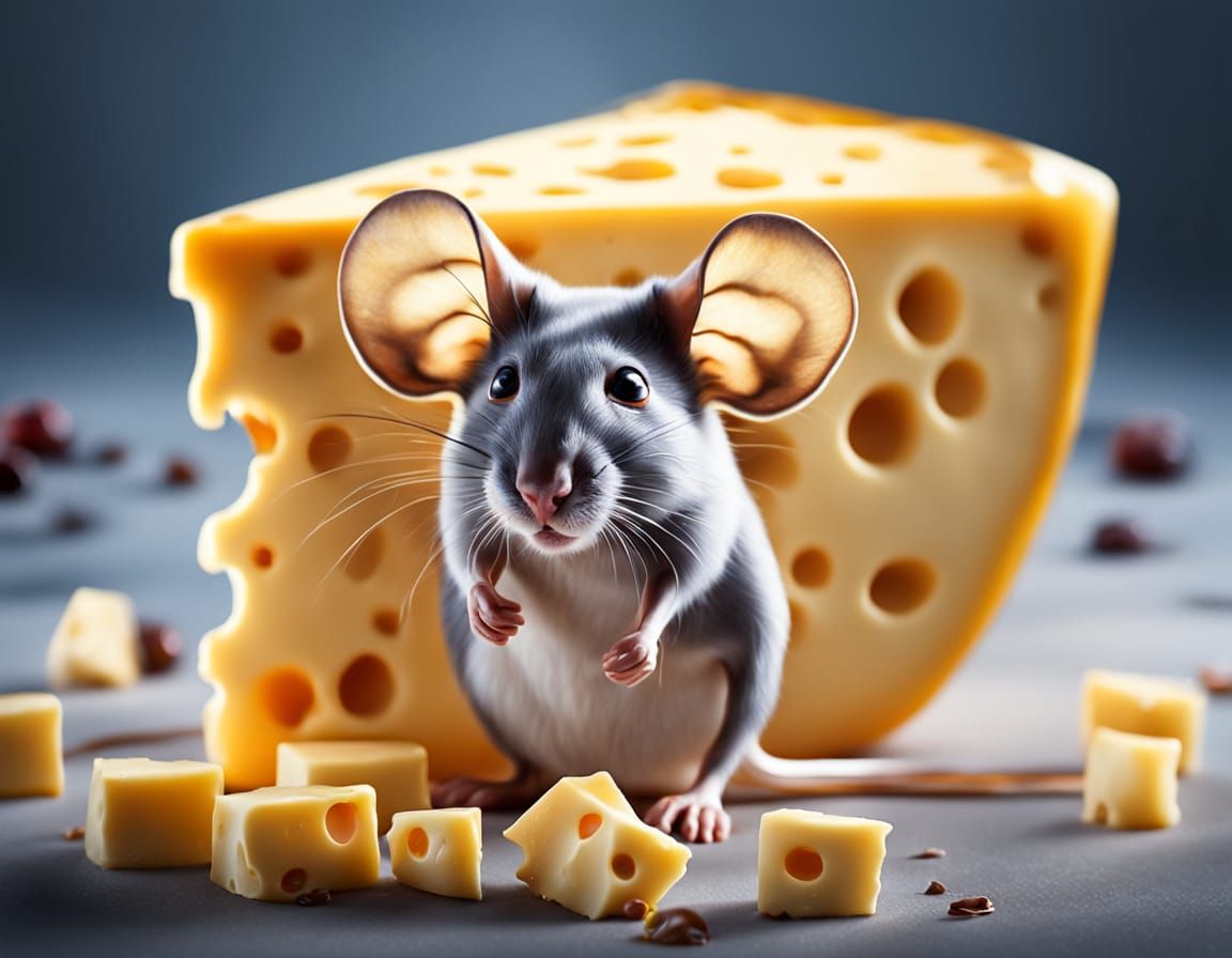 Cheese Mouse in Salvador Dali Style: Hyperrealistic Macro