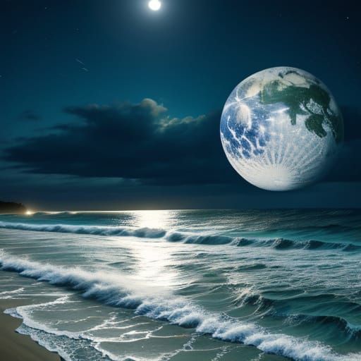 Quilted Night Beach Scene with Surfboards