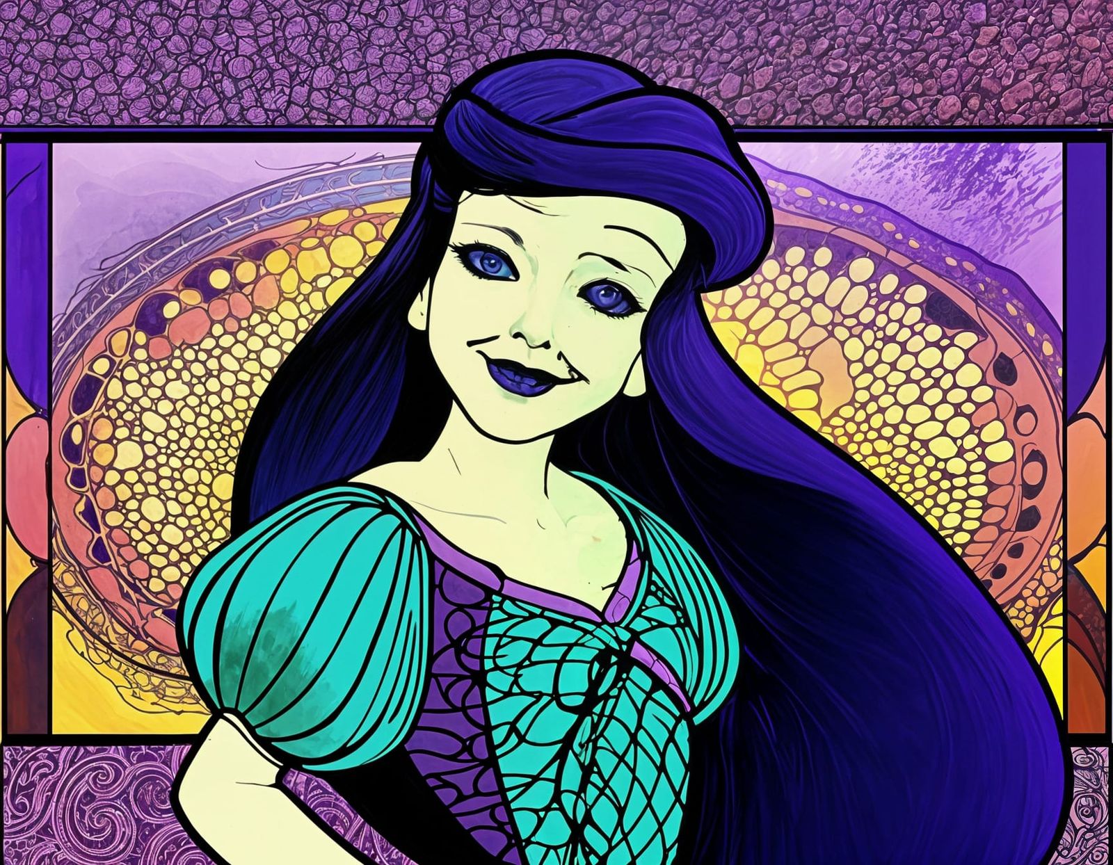 Dark Fantasy Mermaid Sorceress Concept Art in Cyberpunk Styl...