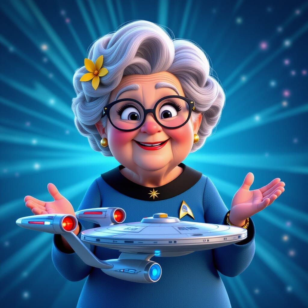 Chubby Grandma Captain on the Enterprise (Pixar)