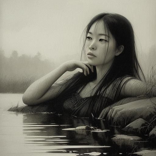 Riverbank Bathing Scene in Digital Pointillism