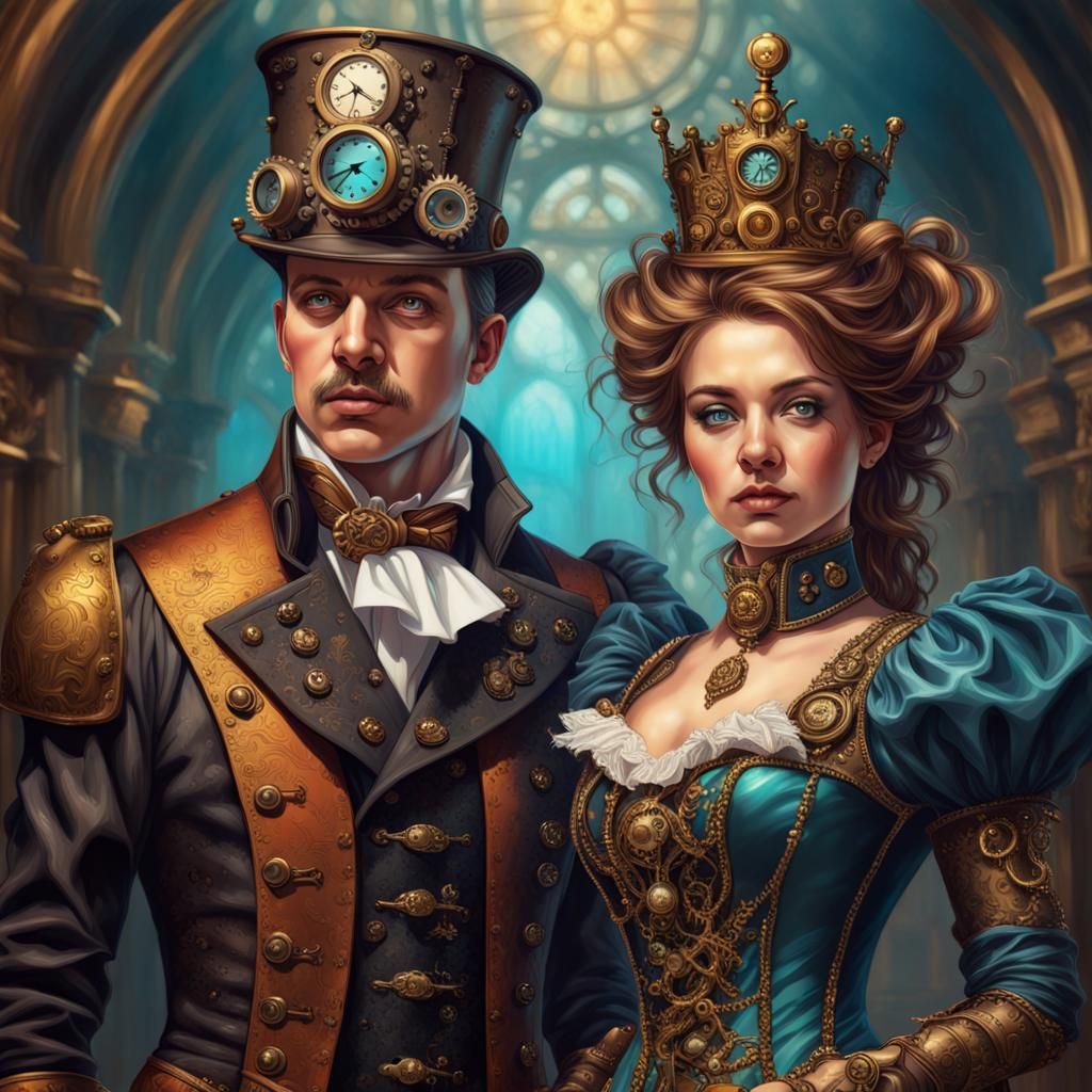 Victorian Steampunk King and Queen Portrait