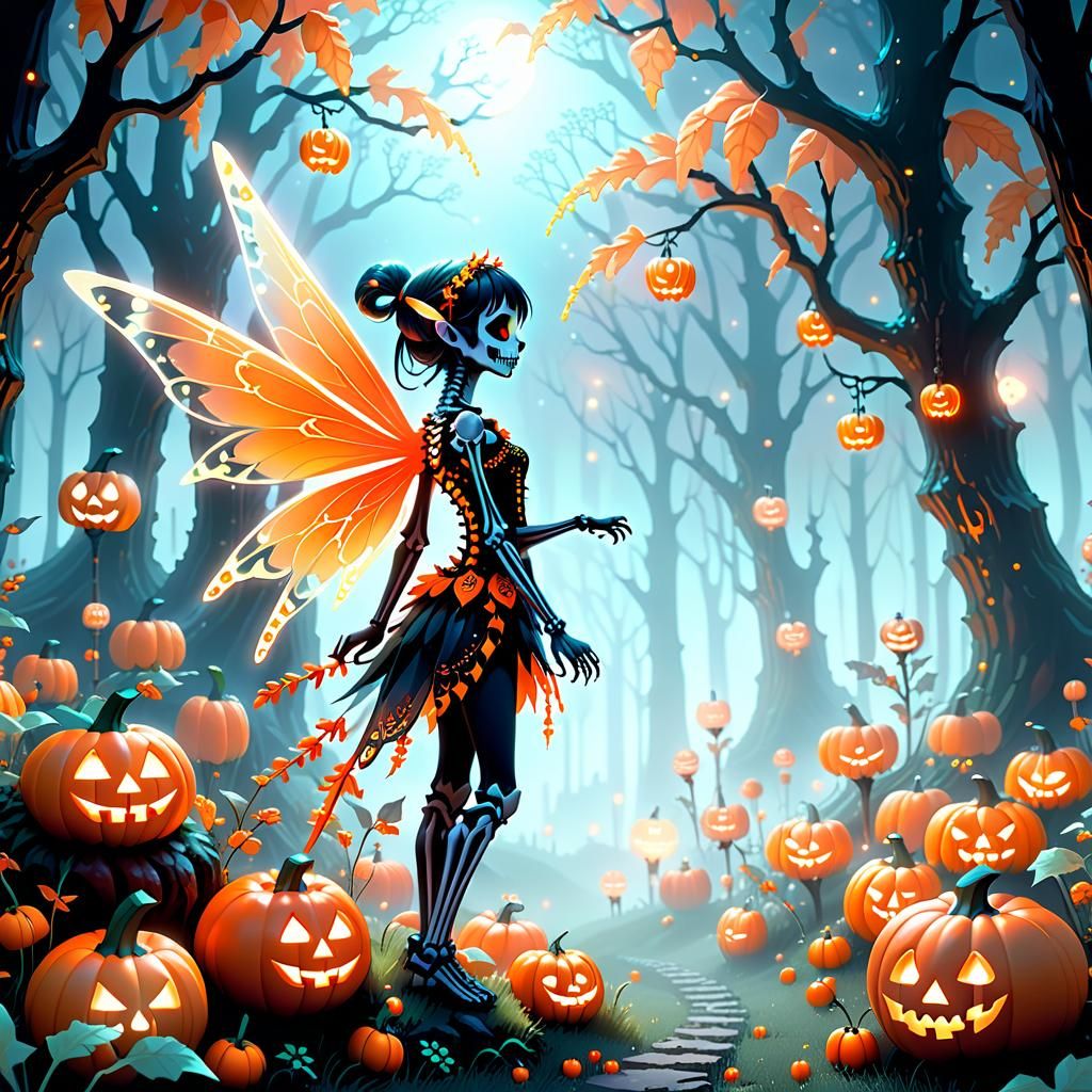 Mystical Halloween Pixie Fairy in 8-bit Pixel Art