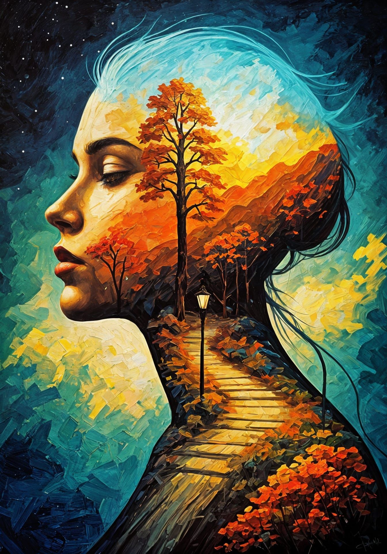 Surreal Scenery Silhouette as Impressionistic Painting