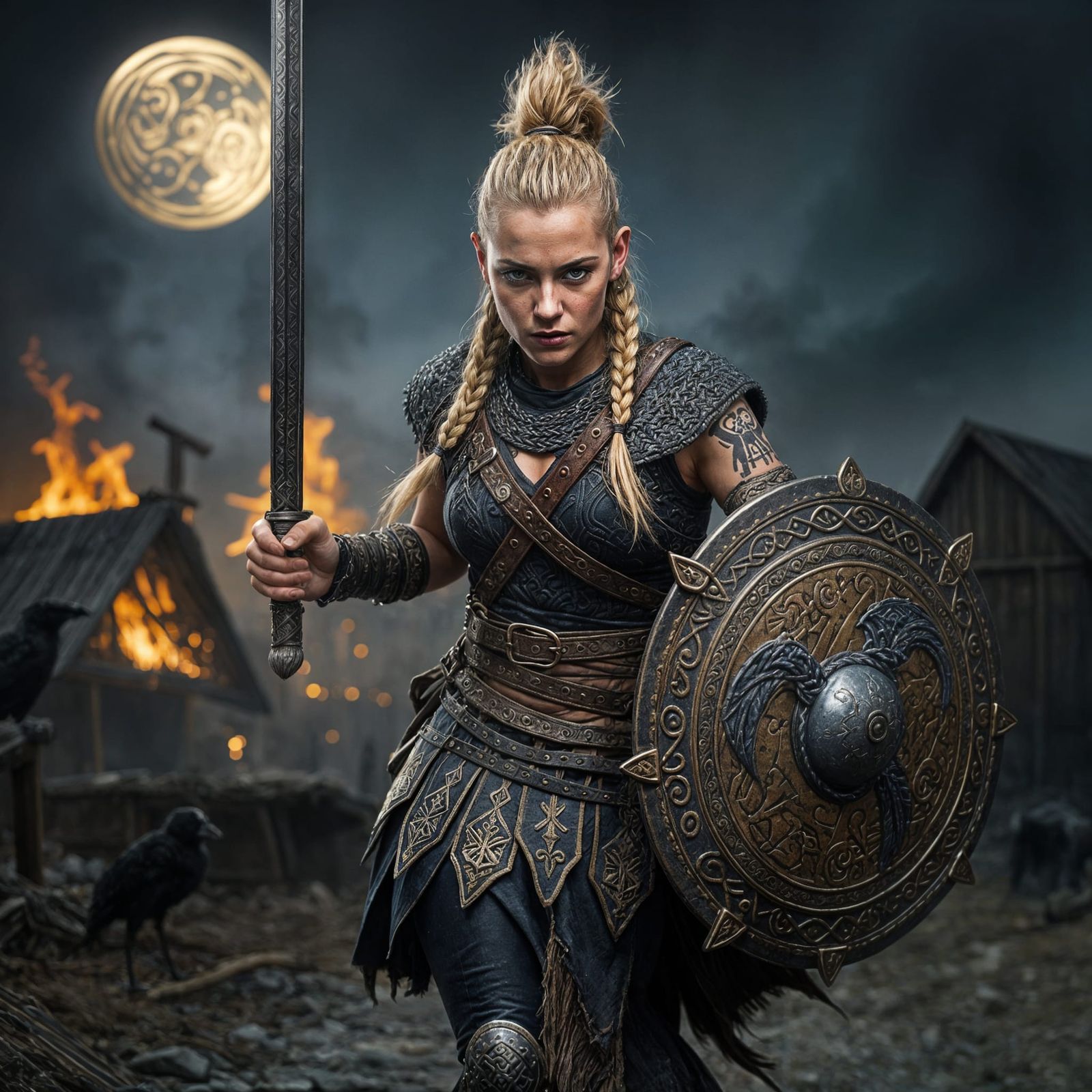 Viking Woman Warrior with Sword and Shield