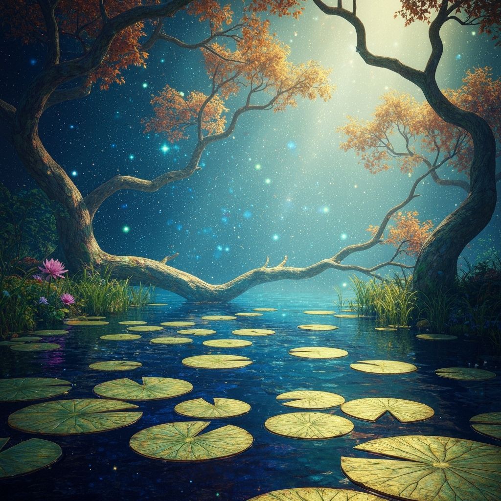 Ethereal Koi Pond in Nebula: Digital Art