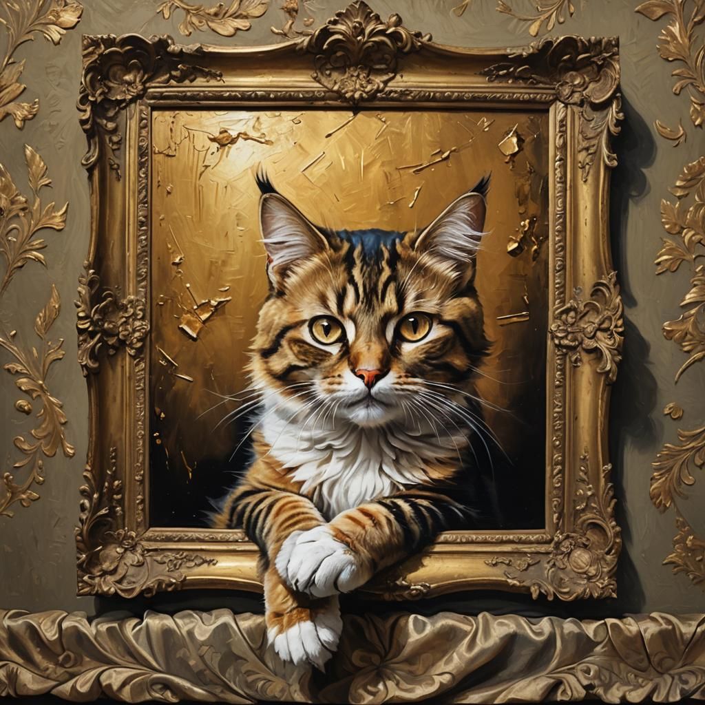 Cat Scratches Portrait in Baroque Oil Painting