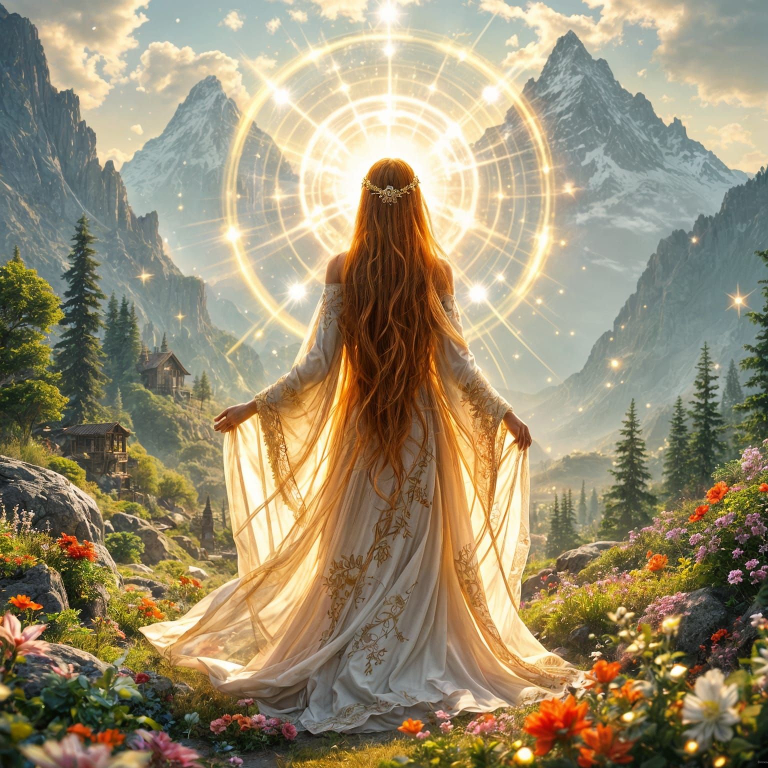 Shamanic Oracle in a Lush Fantasy Landscape