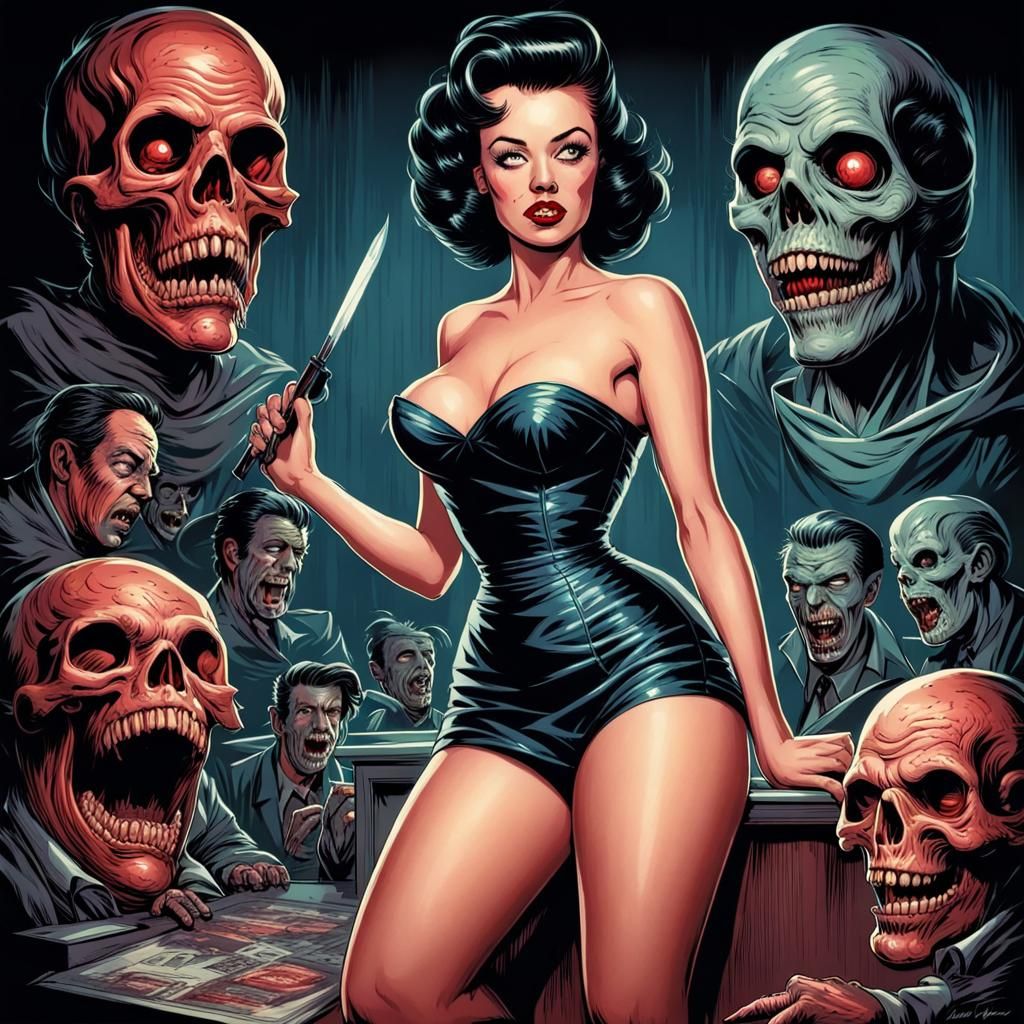 1950s Horror Pinup in Comic Book Style