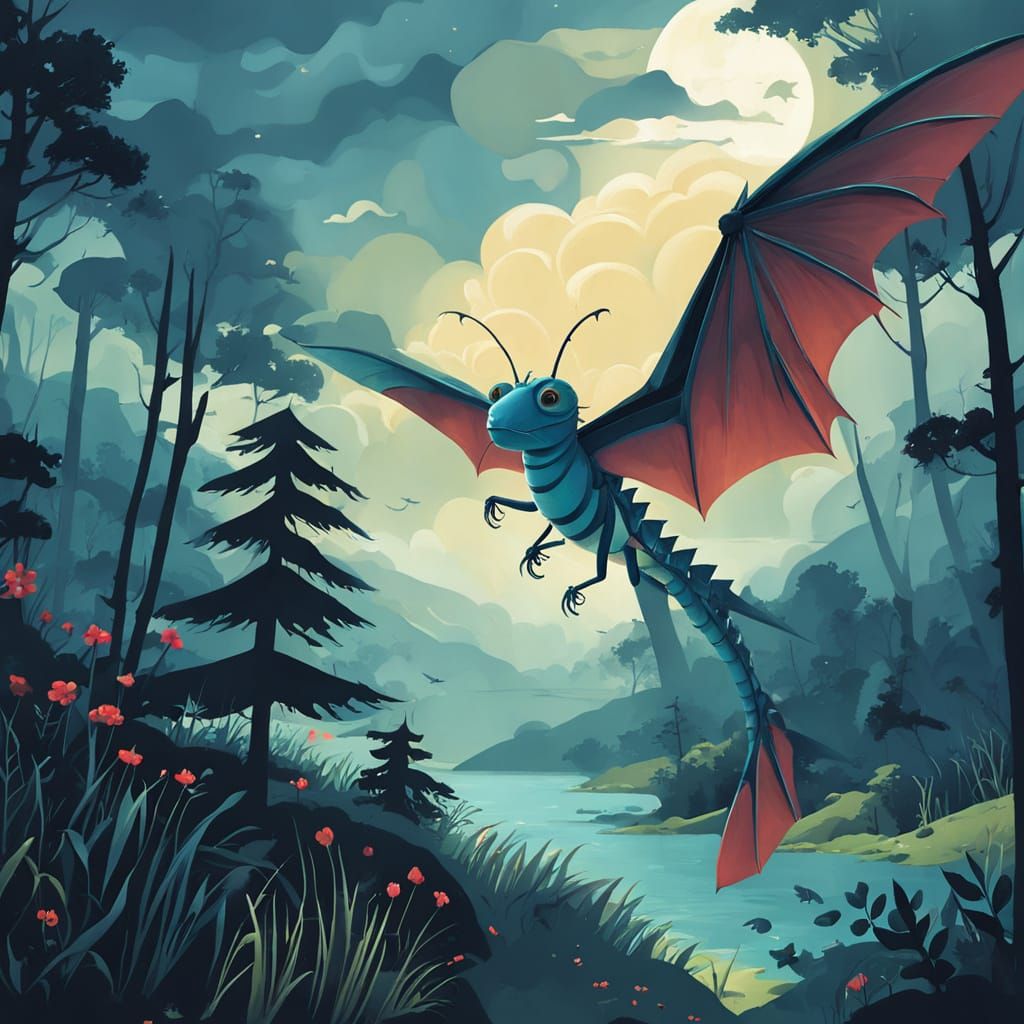 Dragonflies in Flight: Romantic Art Style