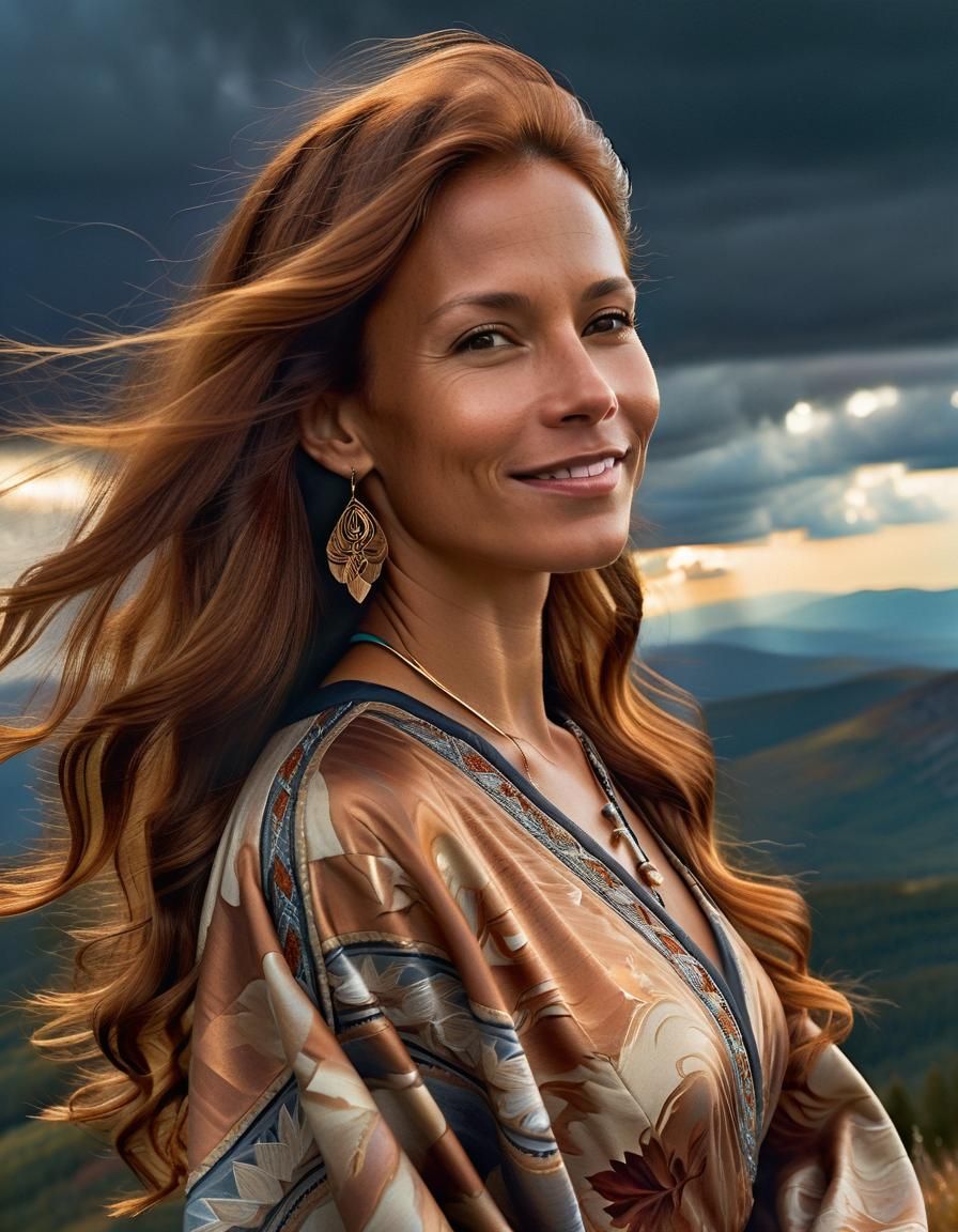 Baroque Masterpiece: Copper-Haired Woman on Mountaintop