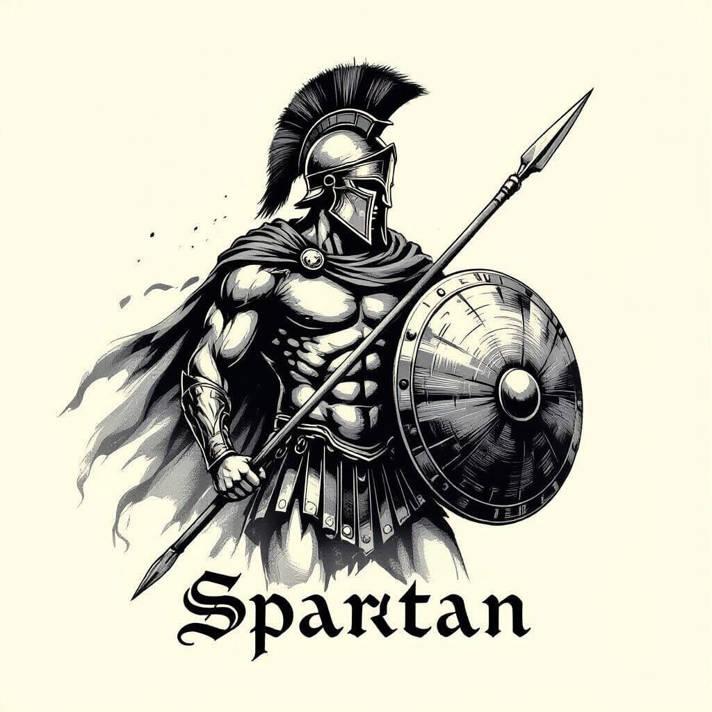 Hoplite Warrior Logo in Charcoal Drawing Style