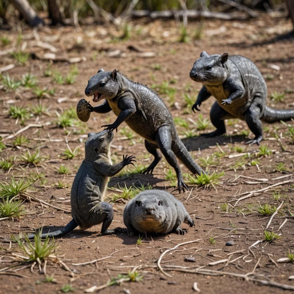 Hybrid Lizard Bird Attacks Wombat: Professional Photo