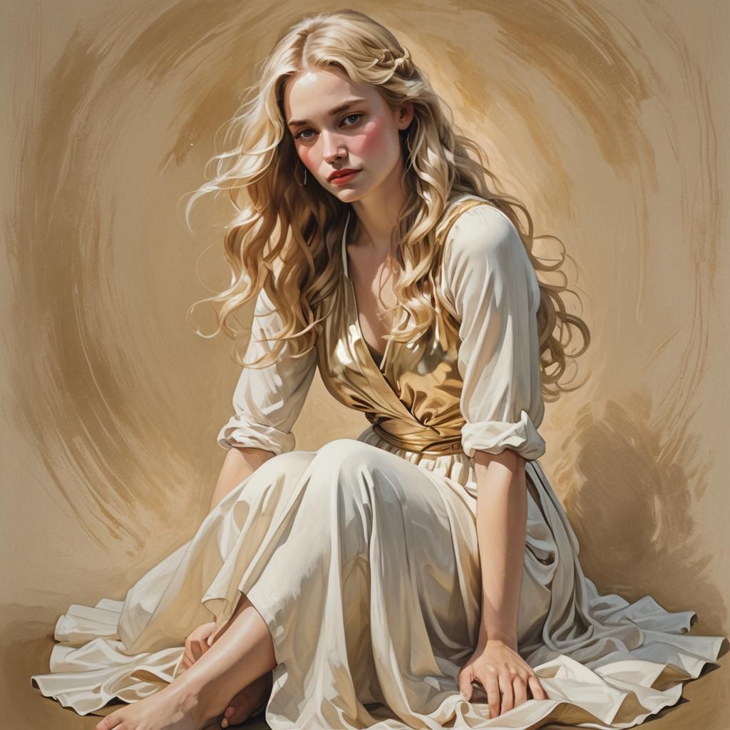 Stylized Portrait of Woman with Golden Dress