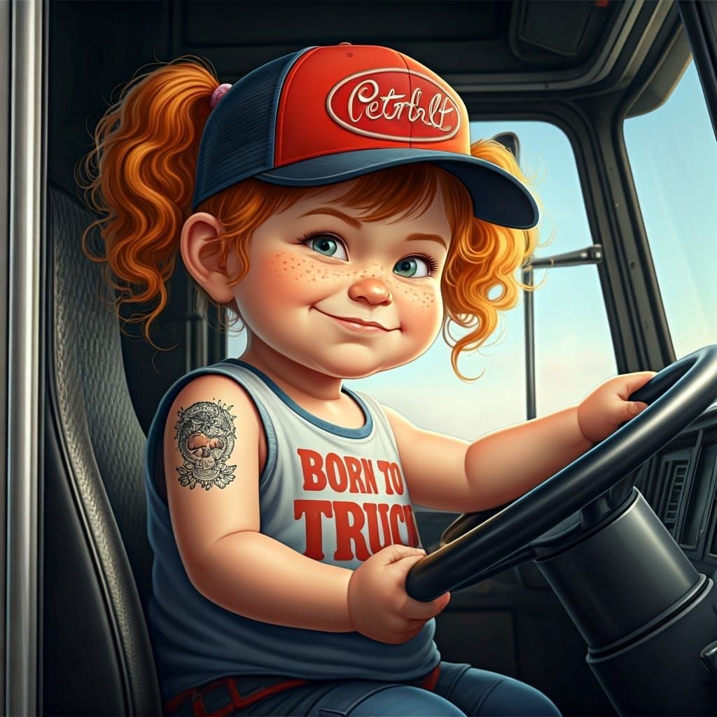 Girl Trucker Cartoon in Hanna-Barbera Style