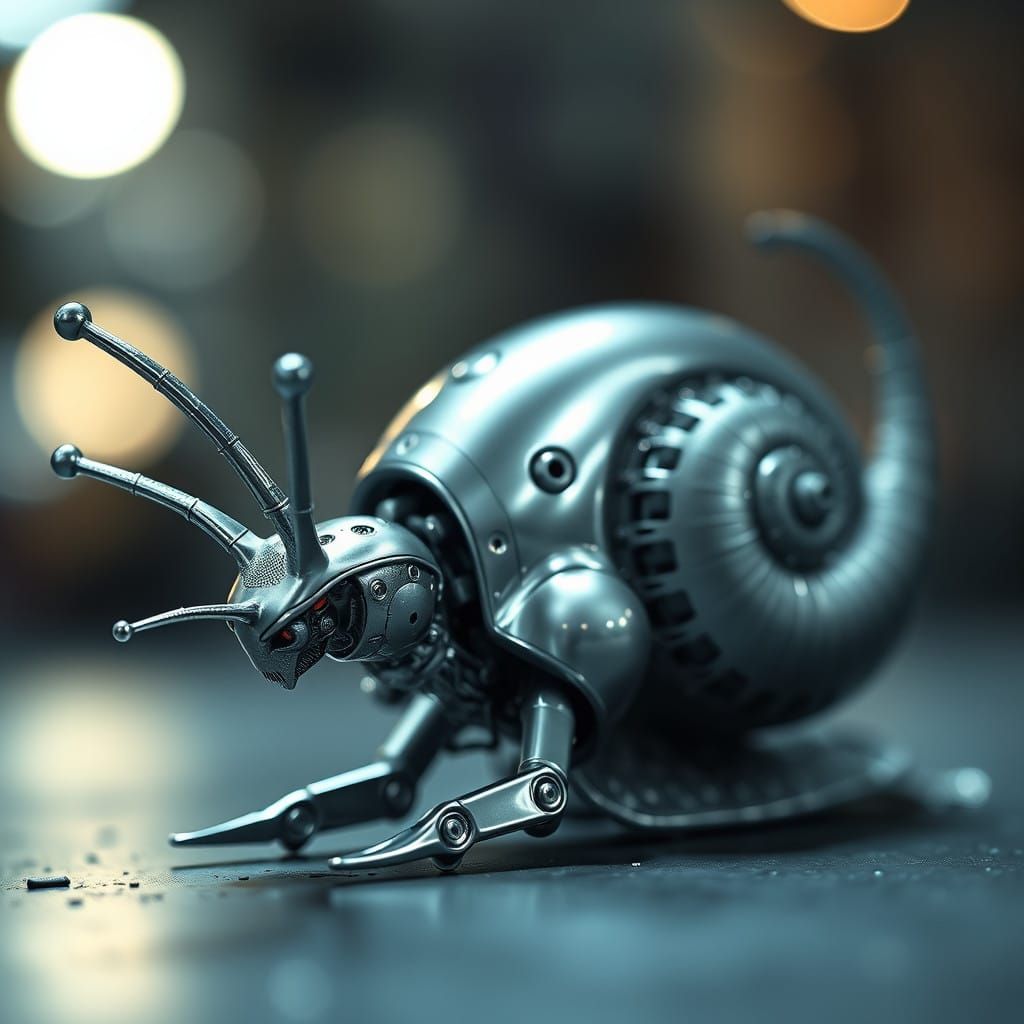 Cybernetic Snail Human Hybrid in Eerie Silver Detail