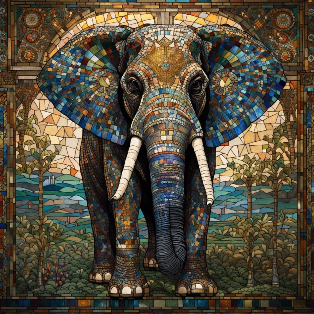 Stained Glass Elephant in Royal Mosaic Style