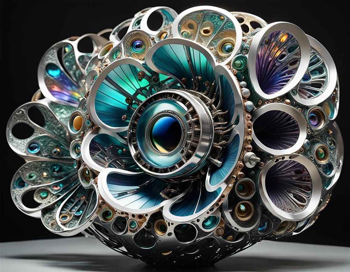 Birefringent Biomechanical Sculpture in Chrome Iridescence